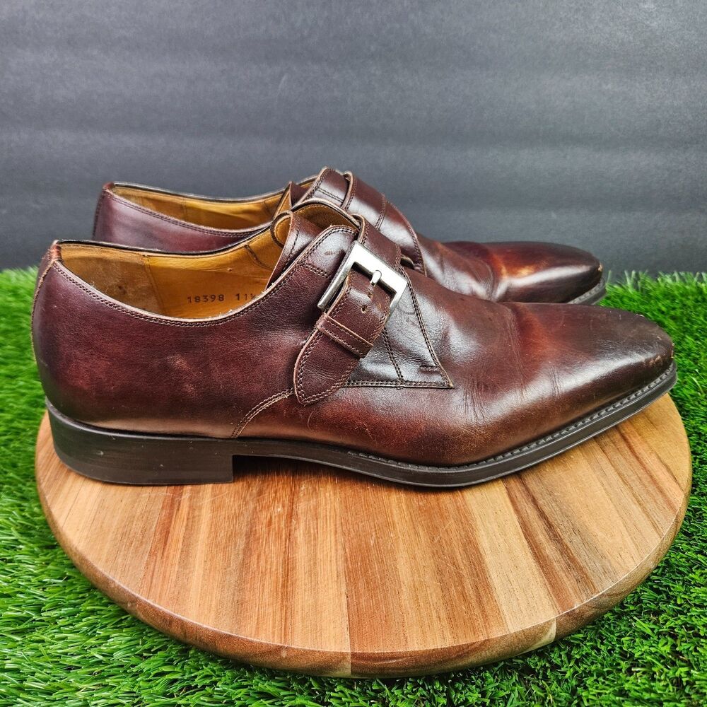 Magnanni Mens Cognac Leather Marco Single Monk Strap Dress Shoes 18398 Size 11.5